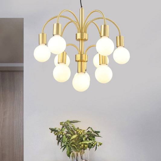 Post Modern Gold Chandelier with Arc Arm 10-Light Metallic Ceiling Lamp in Gold Gold Clearhalo 'Ceiling Lights' 'Chandeliers' 'Modern Chandeliers' 'Modern' Lighting' 190587