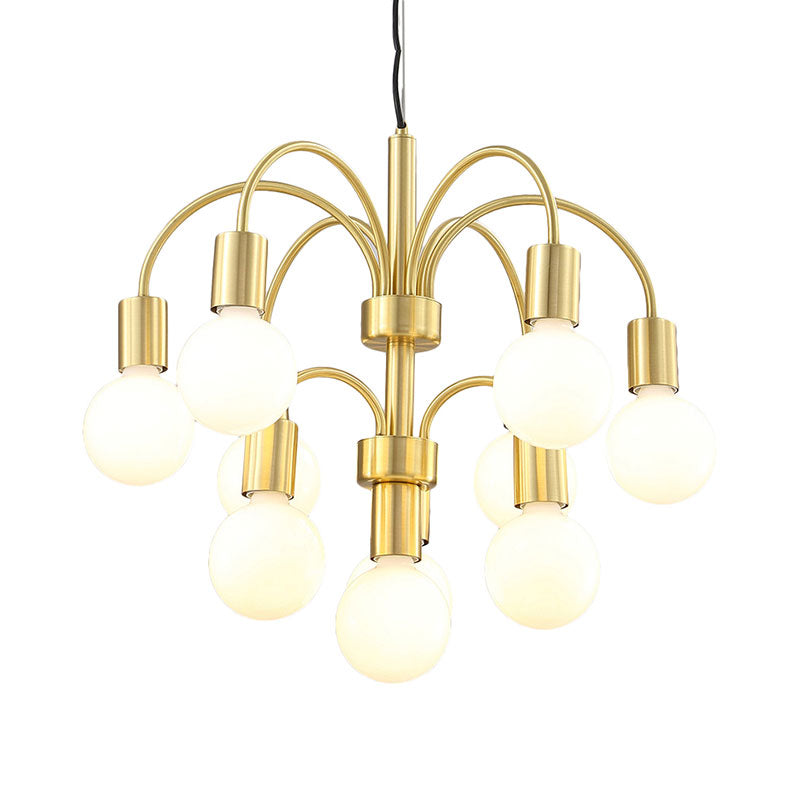 Post Modern Gold Chandelier with Arc Arm 10-Light Metallic Ceiling Lamp in Gold Clearhalo 'Ceiling Lights' 'Chandeliers' 'Modern Chandeliers' 'Modern' Lighting' 190589