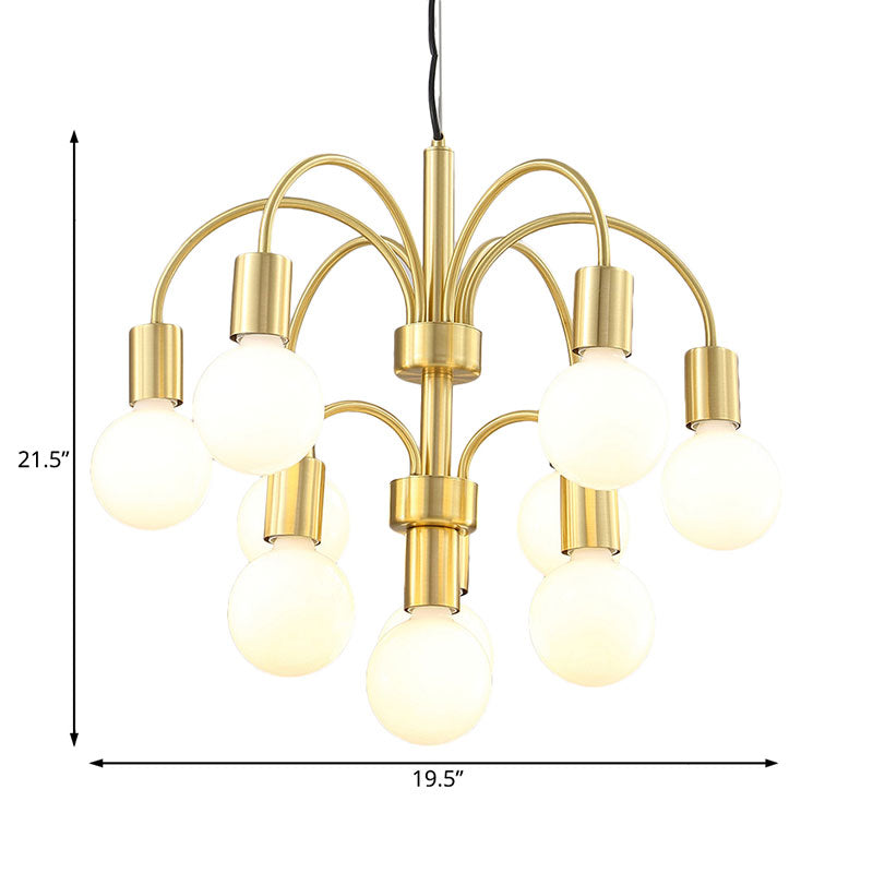 Post Modern Gold Chandelier with Arc Arm 10-Light Metallic Ceiling Lamp in Gold Clearhalo 'Ceiling Lights' 'Chandeliers' 'Modern Chandeliers' 'Modern' Lighting' 190590