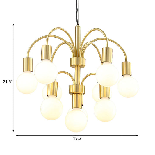 Post Modern Gold Chandelier with Arc Arm 10-Light Metallic Ceiling Lamp in Gold Clearhalo 'Ceiling Lights' 'Chandeliers' 'Modern Chandeliers' 'Modern' Lighting' 190590