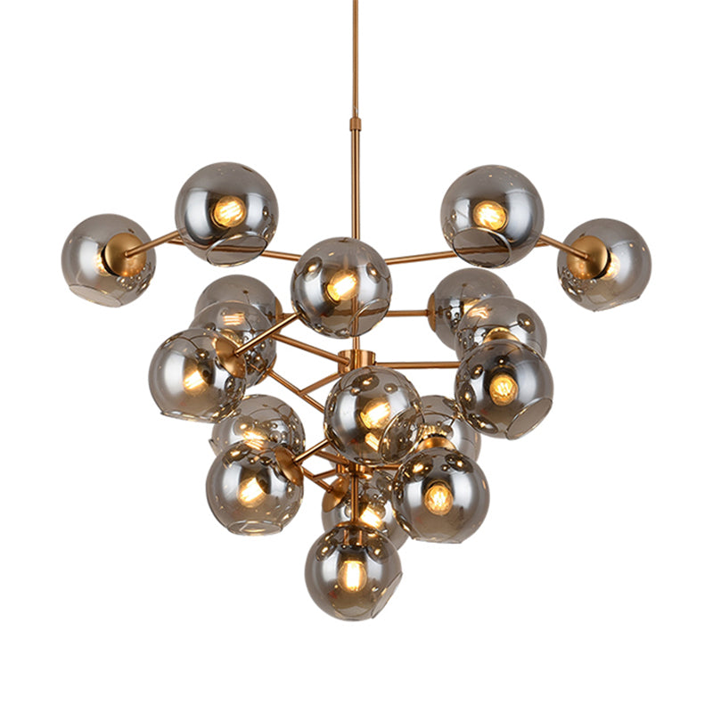 Contemporary Grape Shape Chandelier 19 Heads Smoke Glass Pendant Light in Brass for Hotel Clearhalo 'Ceiling Lights' 'Chandeliers' 'Modern Chandeliers' 'Modern' Lighting' 190661