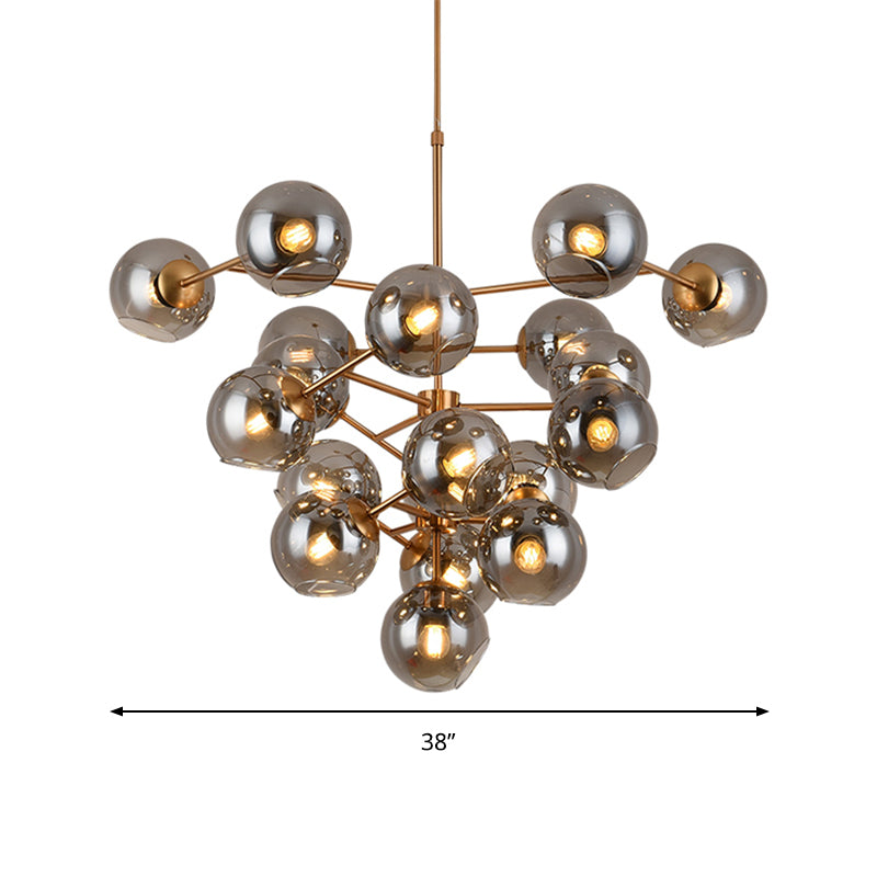 Contemporary Grape Shape Chandelier 19 Heads Smoke Glass Pendant Light in Brass for Hotel Clearhalo 'Ceiling Lights' 'Chandeliers' 'Modern Chandeliers' 'Modern' Lighting' 190662