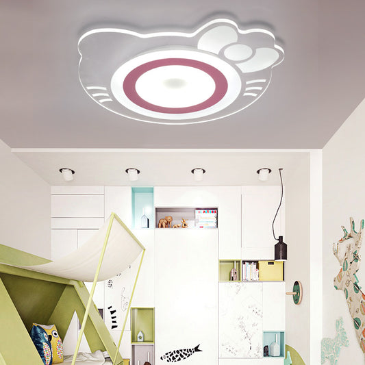 Girl Bedroom Kitten Ceiling Fixture Acrylic Cartoon LED Ceiling Mount Light in White and Pink White Clearhalo 'Ceiling Lights' 'Close To Ceiling Lights' 'Close to ceiling' 'Flush mount' Lighting' 190664