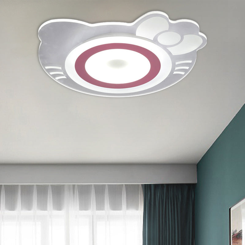 Girl Bedroom Kitten Ceiling Fixture Acrylic Cartoon LED Ceiling Mount Light in White and Pink Clearhalo 'Ceiling Lights' 'Close To Ceiling Lights' 'Close to ceiling' 'Flush mount' Lighting' 190666