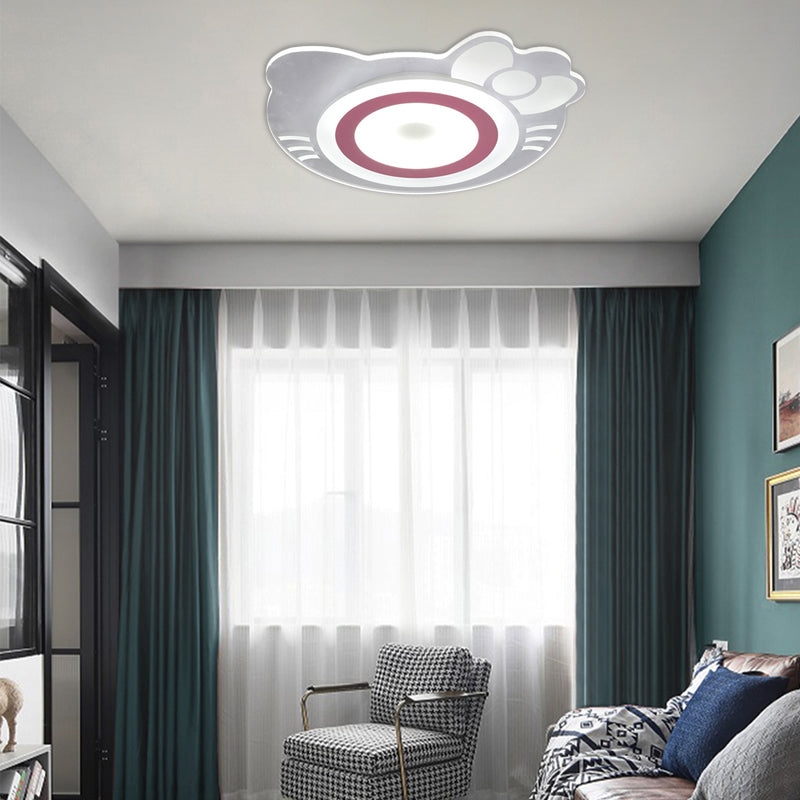 Girl Bedroom Kitten Ceiling Fixture Acrylic Cartoon LED Ceiling Mount Light in White and Pink Clearhalo 'Ceiling Lights' 'Close To Ceiling Lights' 'Close to ceiling' 'Flush mount' Lighting' 190667