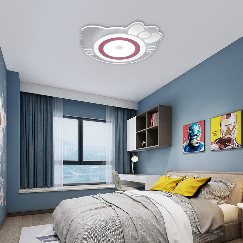 Girl Bedroom Kitten Ceiling Fixture Acrylic Cartoon LED Ceiling Mount Light in White and Pink Clearhalo 'Ceiling Lights' 'Close To Ceiling Lights' 'Close to ceiling' 'Flush mount' Lighting' 190668