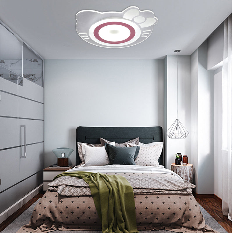 Girl Bedroom Kitten Ceiling Fixture Acrylic Cartoon LED Ceiling Mount Light in White and Pink Clearhalo 'Ceiling Lights' 'Close To Ceiling Lights' 'Close to ceiling' 'Flush mount' Lighting' 190669