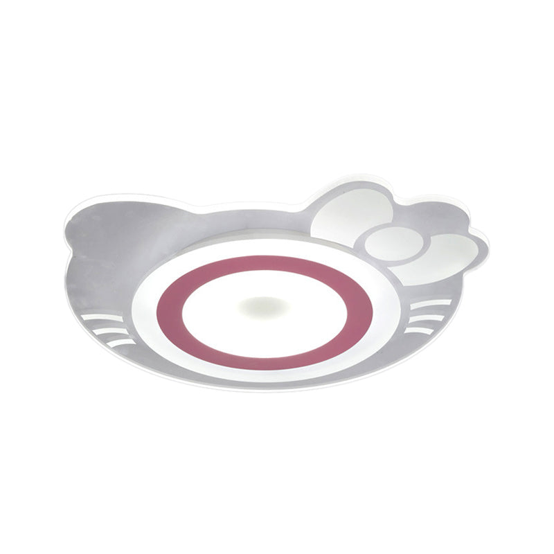 Girl Bedroom Kitten Ceiling Fixture Acrylic Cartoon LED Ceiling Mount Light in White and Pink Clearhalo 'Ceiling Lights' 'Close To Ceiling Lights' 'Close to ceiling' 'Flush mount' Lighting' 190670