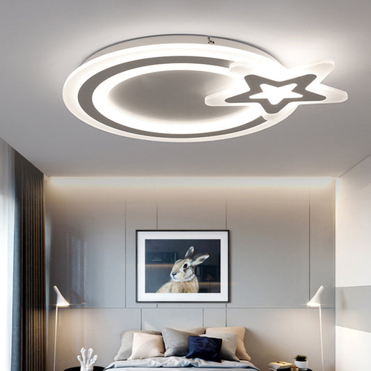 Simple Style Circle LED Flush Mount Light with Star Acrylic White Ceiling Lamp for Kindergarten Hotel White Clearhalo 'Ceiling Lights' 'Close To Ceiling Lights' 'Close to ceiling' 'Flush mount' Lighting' 190672