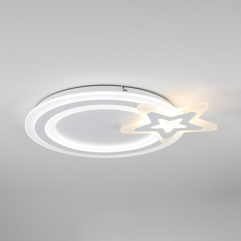 Simple Style Circle LED Flush Mount Light with Star Acrylic White Ceiling Lamp for Kindergarten Hotel Clearhalo 'Ceiling Lights' 'Close To Ceiling Lights' 'Close to ceiling' 'Flush mount' Lighting' 190673