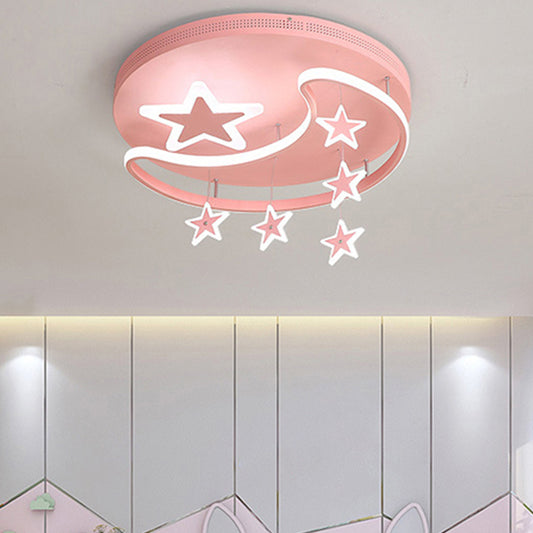 Cartoon Pink Flush Mount Light with Star and Moon Metal Acrylic LED Ceiling Lamp for Kid Bedroom Pink Clearhalo 'Ceiling Lights' 'Close To Ceiling Lights' 'Close to ceiling' Lighting' 190682