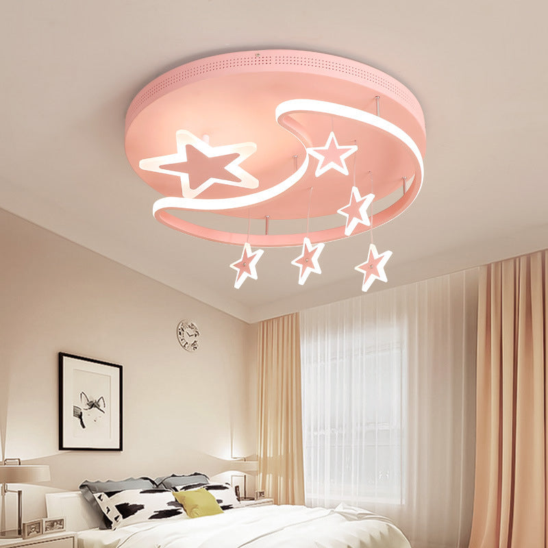 Cartoon Pink Flush Mount Light with Star and Moon Metal Acrylic LED Ceiling Lamp for Kid Bedroom Clearhalo 'Ceiling Lights' 'Close To Ceiling Lights' 'Close to ceiling' Lighting' 190683