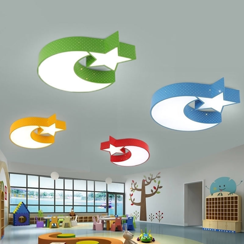 Crescent and Star Ceiling Flush Cartoon Acrylic Nursery LED Flush Mounted Lamp in Red/Yellow/Blue, White/3 Color Light Clearhalo 'Ceiling Lights' 'Close To Ceiling Lights' 'Close to ceiling' 'Flush mount' Lighting' 1906832