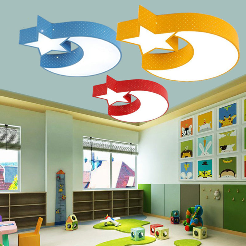 Crescent and Star Ceiling Flush Cartoon Acrylic Nursery LED Flush Mounted Lamp in Red/Yellow/Blue, White/3 Color Light Clearhalo 'Ceiling Lights' 'Close To Ceiling Lights' 'Close to ceiling' 'Flush mount' Lighting' 1906833