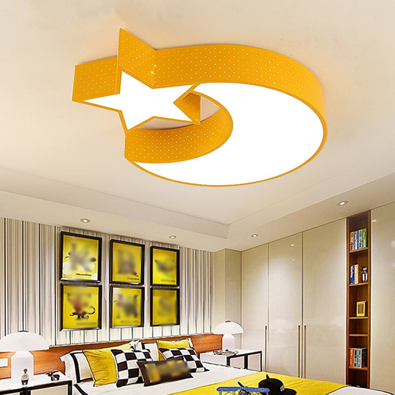 Crescent and Star Ceiling Flush Cartoon Acrylic Nursery LED Flush Mounted Lamp in Red/Yellow/Blue, White/3 Color Light Yellow Clearhalo 'Ceiling Lights' 'Close To Ceiling Lights' 'Close to ceiling' 'Flush mount' Lighting' 1906834