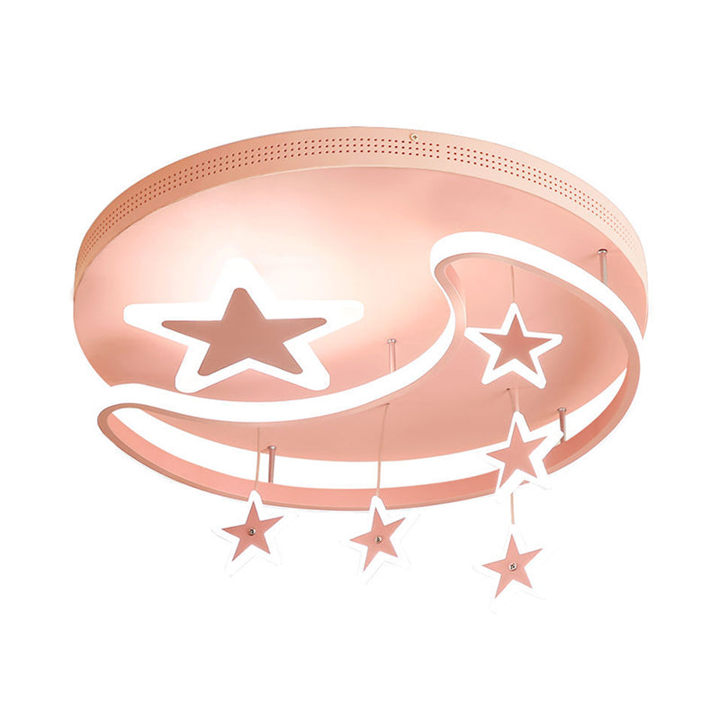 Cartoon Pink Flush Mount Light with Star and Moon Metal Acrylic LED Ceiling Lamp for Kid Bedroom Clearhalo 'Ceiling Lights' 'Close To Ceiling Lights' 'Close to ceiling' Lighting' 190684