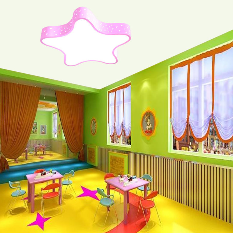 Star Shaped Playroom Ceiling Fixture Acrylic Kids LED Flush Mount Recessed Lighting in Red/Pink/Yellow Pink Clearhalo 'Ceiling Lights' 'Close To Ceiling Lights' 'Close to ceiling' 'Flush mount' Lighting' 1906846