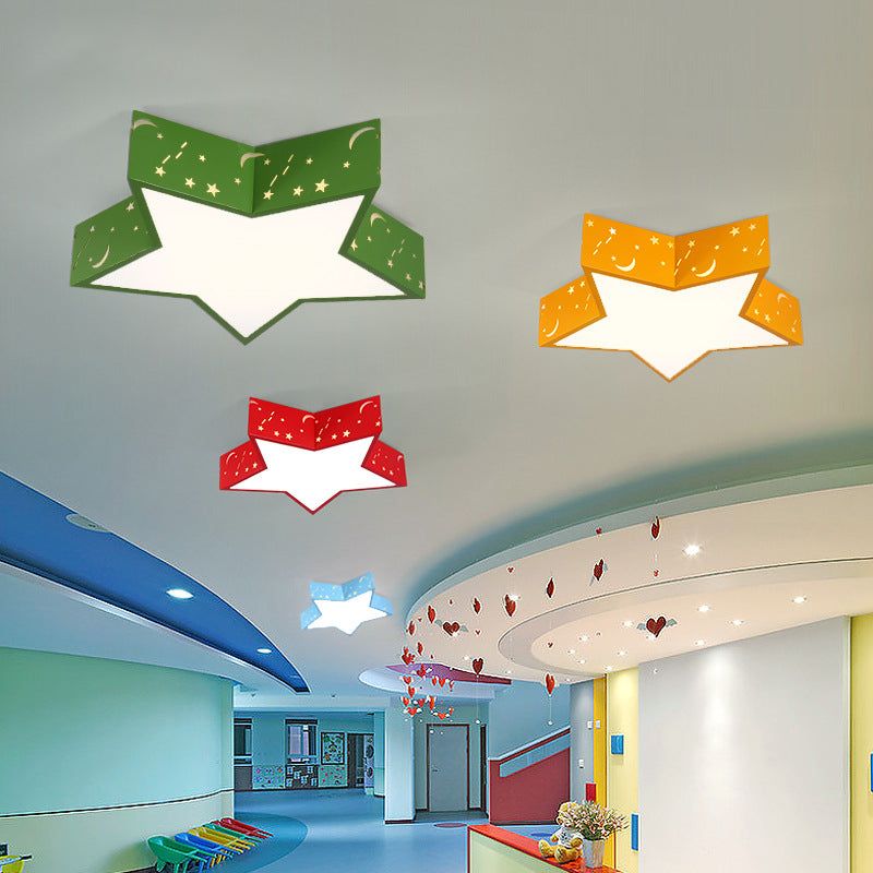 Metallic Star Flush Ceiling Light Macaron Red/Green/Pink LED Flushmount Lighting for Kids Bedroom, 18"/23.5" W Green Clearhalo 'Ceiling Lights' 'Close To Ceiling Lights' 'Close to ceiling' 'Flush mount' Lighting' 1906850