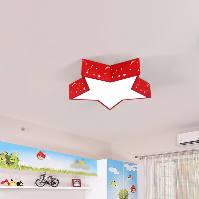 Metallic Star Flush Ceiling Light Macaron Red/Green/Pink LED Flushmount Lighting for Kids Bedroom, 18"/23.5" W Red Clearhalo 'Ceiling Lights' 'Close To Ceiling Lights' 'Close to ceiling' 'Flush mount' Lighting' 1906855