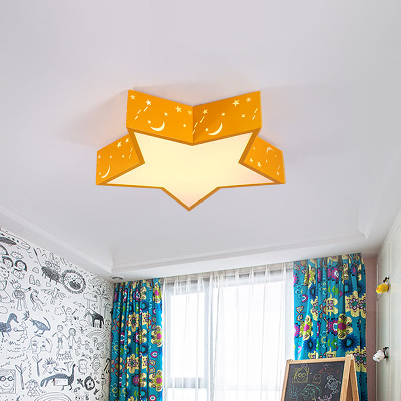 Metallic Star Flush Ceiling Light Macaron Red/Green/Pink LED Flushmount Lighting for Kids Bedroom, 18"/23.5" W Yellow Clearhalo 'Ceiling Lights' 'Close To Ceiling Lights' 'Close to ceiling' 'Flush mount' Lighting' 1906858