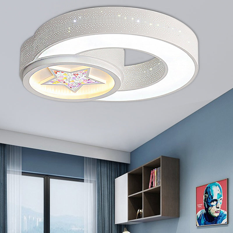 Acrylic Round Flush Mount Ceiling Light with Star Modern Ceiling Light in White for Kid Bedroom White Clearhalo 'Ceiling Lights' 'Close To Ceiling Lights' 'Close to ceiling' 'Flush mount' Lighting' 190686