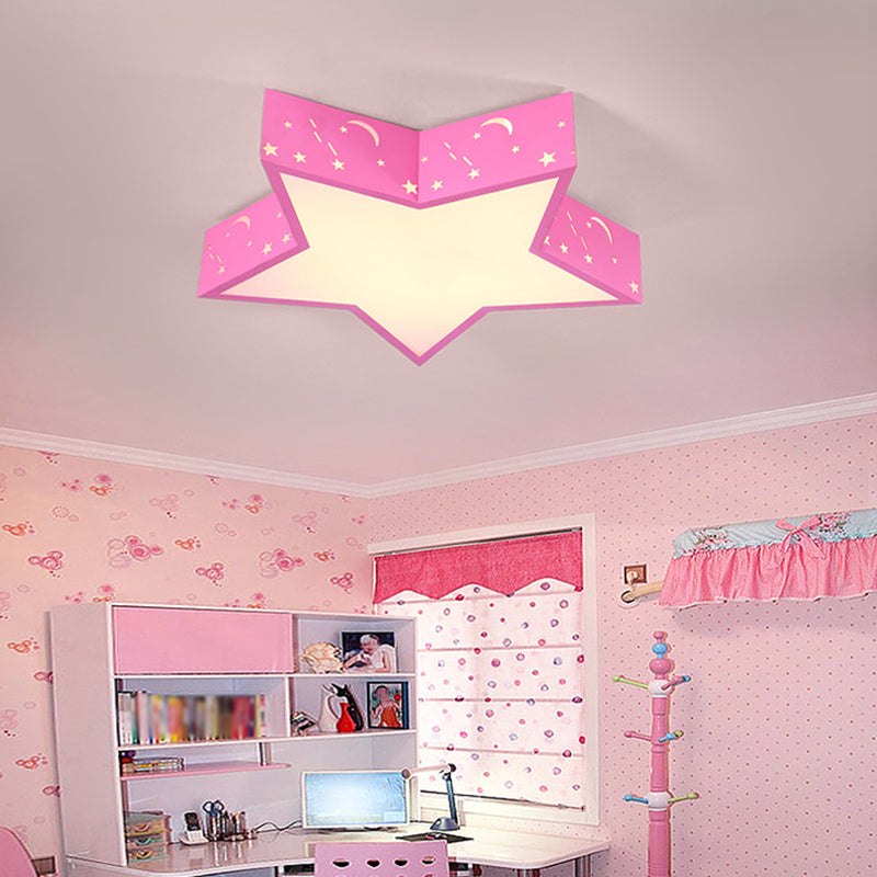 Metallic Star Flush Ceiling Light Macaron Red/Green/Pink LED Flushmount Lighting for Kids Bedroom, 18"/23.5" W Pink Clearhalo 'Ceiling Lights' 'Close To Ceiling Lights' 'Close to ceiling' 'Flush mount' Lighting' 1906861