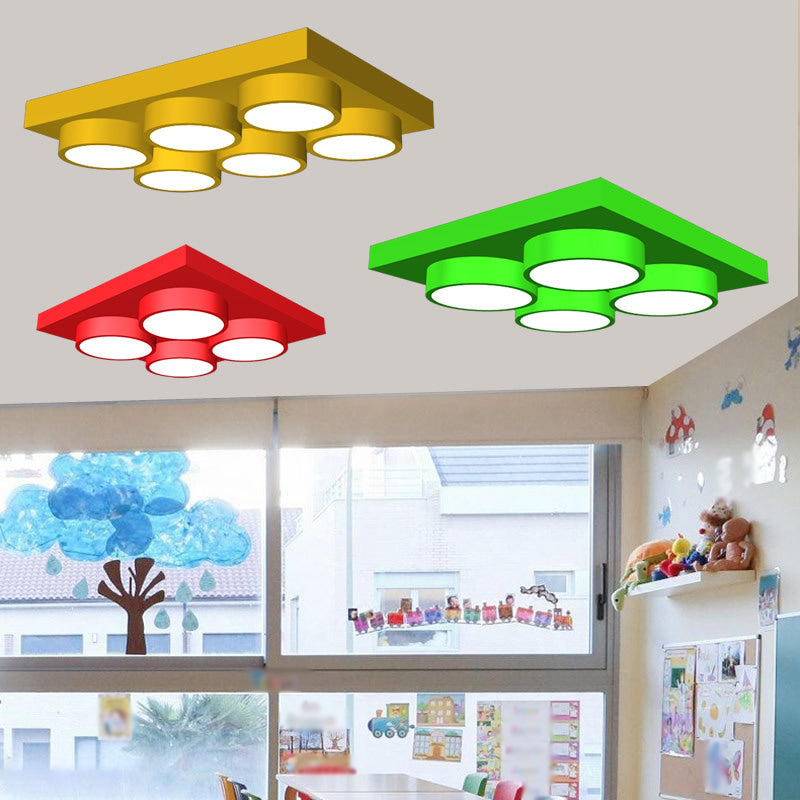 Kids Building Block Flush Mount Fixture Metal 16"/19.5"/23.5" W LED Nursery Ceiling Lamp in Red/Green, White Light Clearhalo 'Ceiling Lights' 'Close To Ceiling Lights' 'Close to ceiling' 'Flush mount' Lighting' 1906864