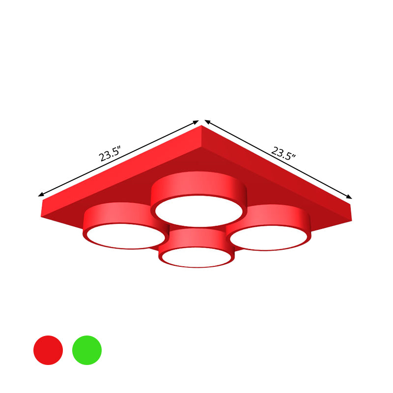 Kids Building Block Flush Mount Fixture Metal 16"/19.5"/23.5" W LED Nursery Ceiling Lamp in Red/Green, White Light Clearhalo 'Ceiling Lights' 'Close To Ceiling Lights' 'Close to ceiling' 'Flush mount' Lighting' 1906868