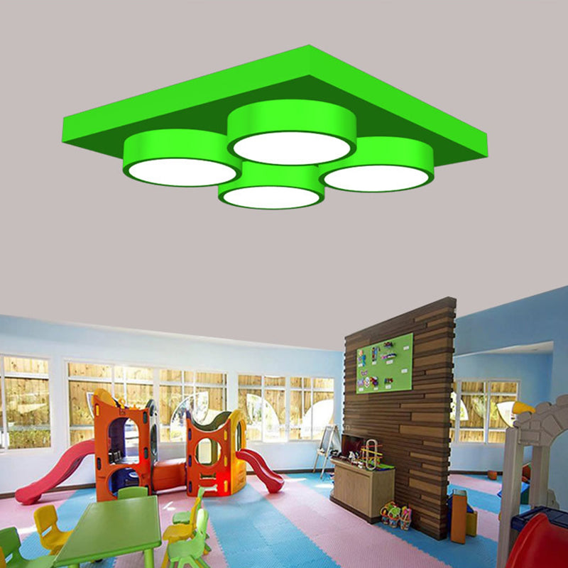 Kids Building Block Flush Mount Fixture Metal 16"/19.5"/23.5" W LED Nursery Ceiling Lamp in Red/Green, White Light Green Clearhalo 'Ceiling Lights' 'Close To Ceiling Lights' 'Close to ceiling' 'Flush mount' Lighting' 1906869