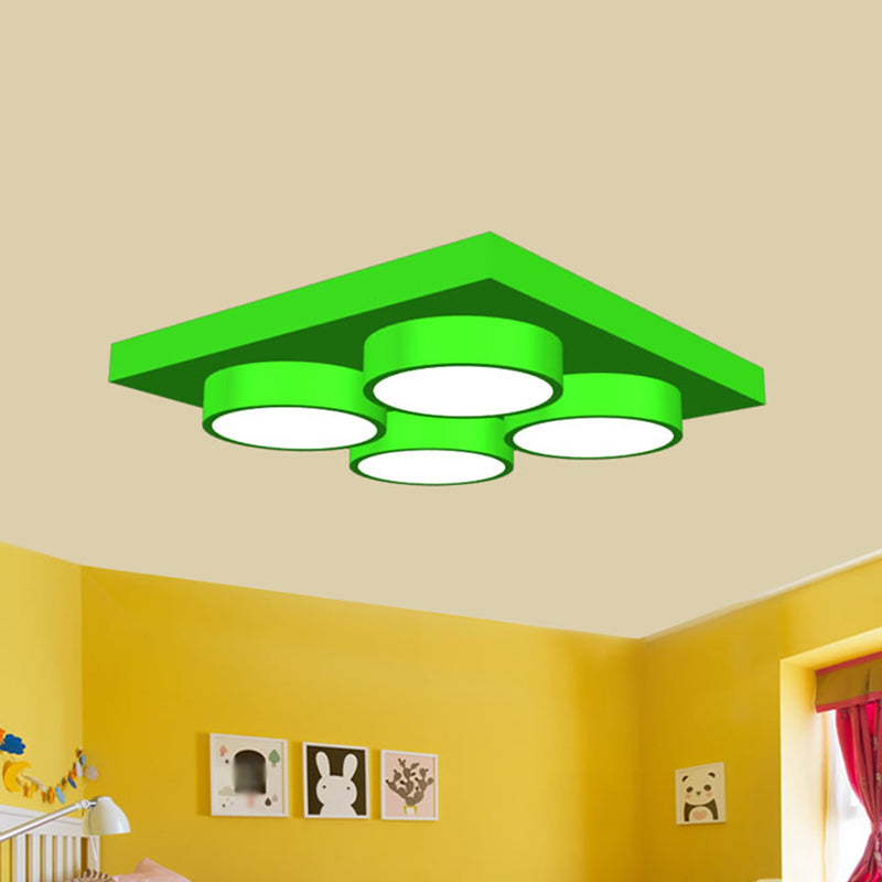 Kids Building Block Flush Mount Fixture Metal 16"/19.5"/23.5" W LED Nursery Ceiling Lamp in Red/Green, White Light Clearhalo 'Ceiling Lights' 'Close To Ceiling Lights' 'Close to ceiling' 'Flush mount' Lighting' 1906870