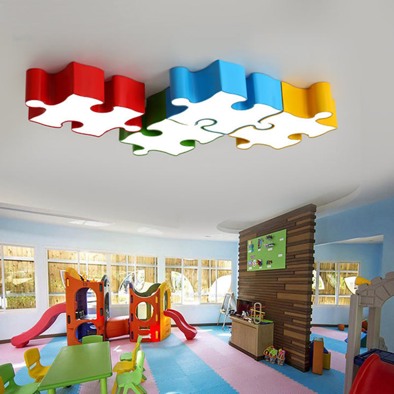 Jigsaw Puzzles Ceiling Flush Light Kids Style Acrylic Red/Yellow LED Flushmount in White/3 Color Light Red Clearhalo 'Ceiling Lights' 'Close To Ceiling Lights' 'Close to ceiling' 'Flush mount' Lighting' 1906872