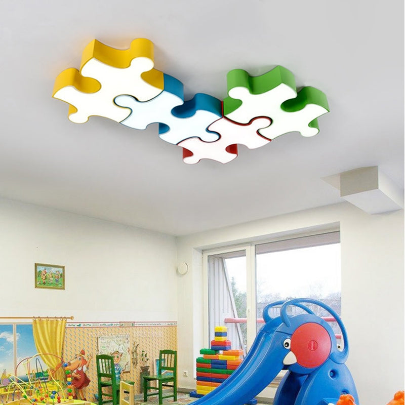 Jigsaw Puzzles Ceiling Flush Light Kids Style Acrylic Red/Yellow LED Flushmount in White/3 Color Light Clearhalo 'Ceiling Lights' 'Close To Ceiling Lights' 'Close to ceiling' 'Flush mount' Lighting' 1906873