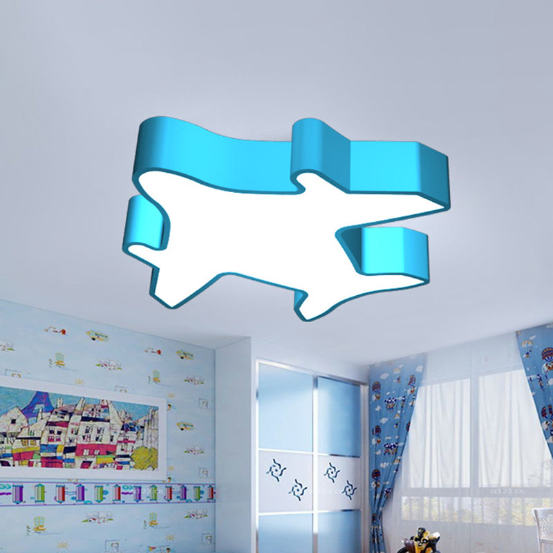 19.5"/23.5" W Aircraft Ceiling Mount Lamp Kid Metallic Playroom LED Flush Light in Red/Yellow/Blue Blue Clearhalo 'Ceiling Lights' 'Close To Ceiling Lights' 'Close to ceiling' 'Flush mount' Lighting' 1906884