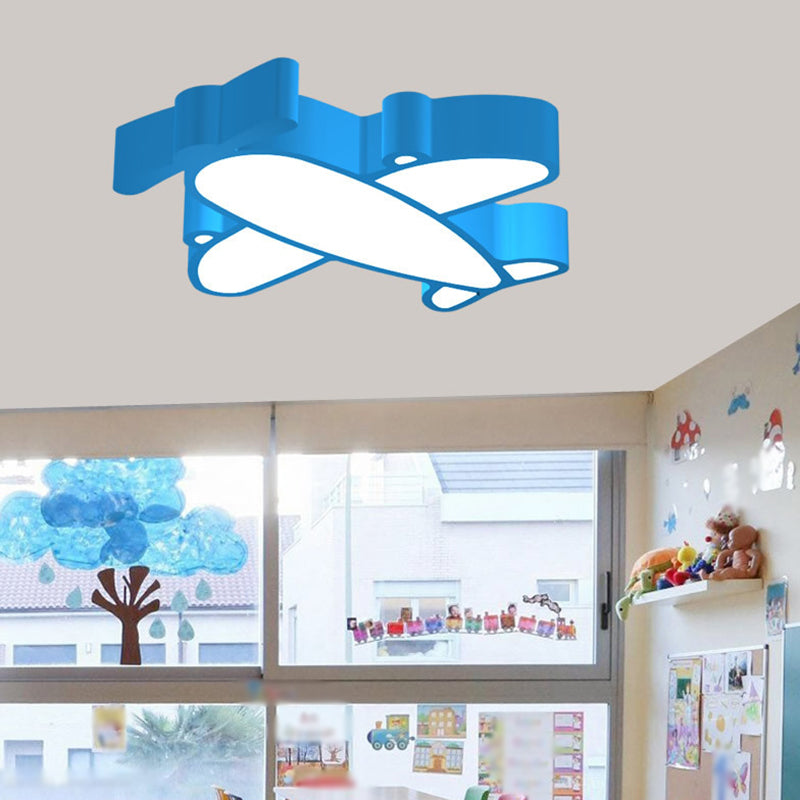 Cartoon Integrated LED Ceiling Lamp Red/Pink/Blue Plane Flush Mounted Light with Acrylic Shade Blue Clearhalo 'Ceiling Lights' 'Close To Ceiling Lights' 'Close to ceiling' 'Flush mount' Lighting' 1906893