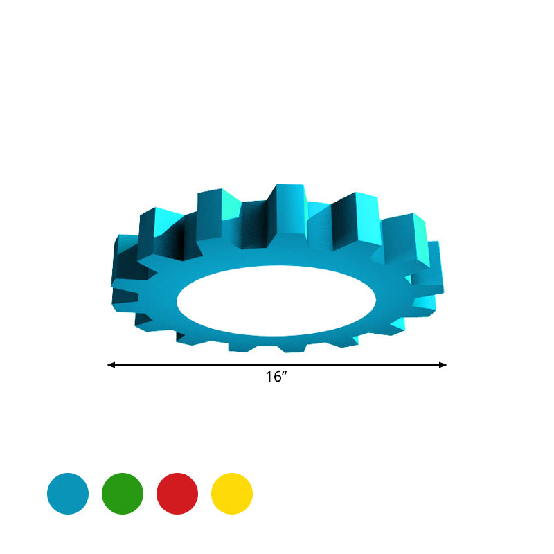 Gear Boys Room Flushmount Metallic 16"/19.5" Wide LED Kids Close to Ceiling Light in Red/Blue/Green Clearhalo 'Ceiling Lights' 'Close To Ceiling Lights' 'Close to ceiling' 'Flush mount' Lighting' 1906925