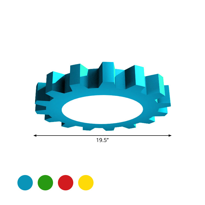 Gear Boys Room Flushmount Metallic 16"/19.5" Wide LED Kids Close to Ceiling Light in Red/Blue/Green Clearhalo 'Ceiling Lights' 'Close To Ceiling Lights' 'Close to ceiling' 'Flush mount' Lighting' 1906926