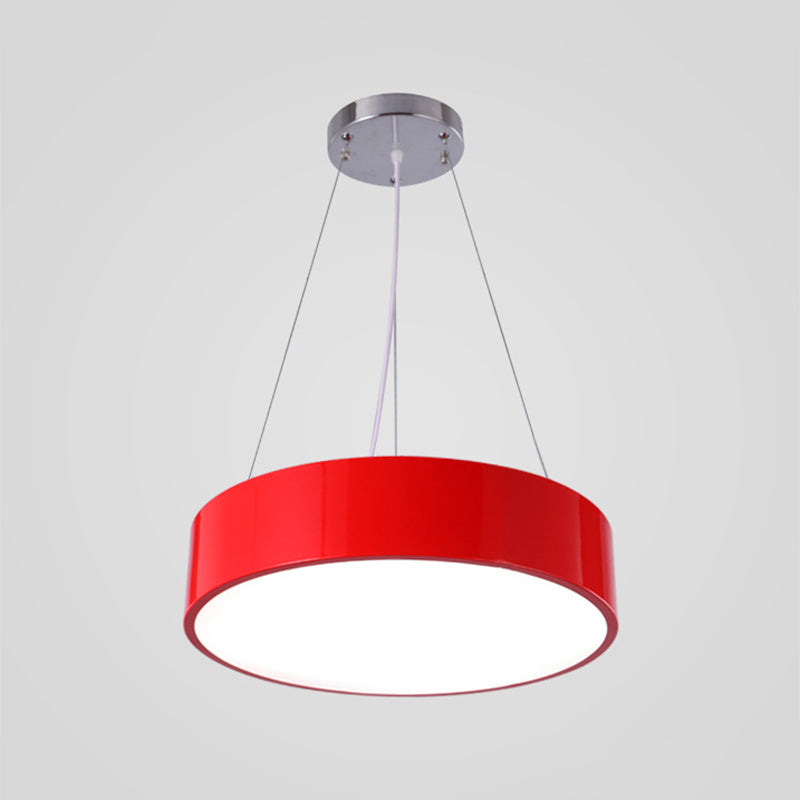 Macaron Drum Shaped Pendant Light Metal Nursery School LED Hanging Light Fixture in Red/Yellow/Green, 16"/19.5" Dia Clearhalo 'Ceiling Lights' 'Chandeliers' Lighting' options 1906973