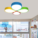 23.5"/35.5" W Macaron 4-Petal Flower Ceiling Flush Metallic Kindergarten LED Flush Mount Lamp in Red-Yellow-Blue-Green, White/3 Color Light Clearhalo 'Ceiling Lights' 'Close To Ceiling Lights' 'Close to ceiling' 'Flush mount' Lighting' 1906981