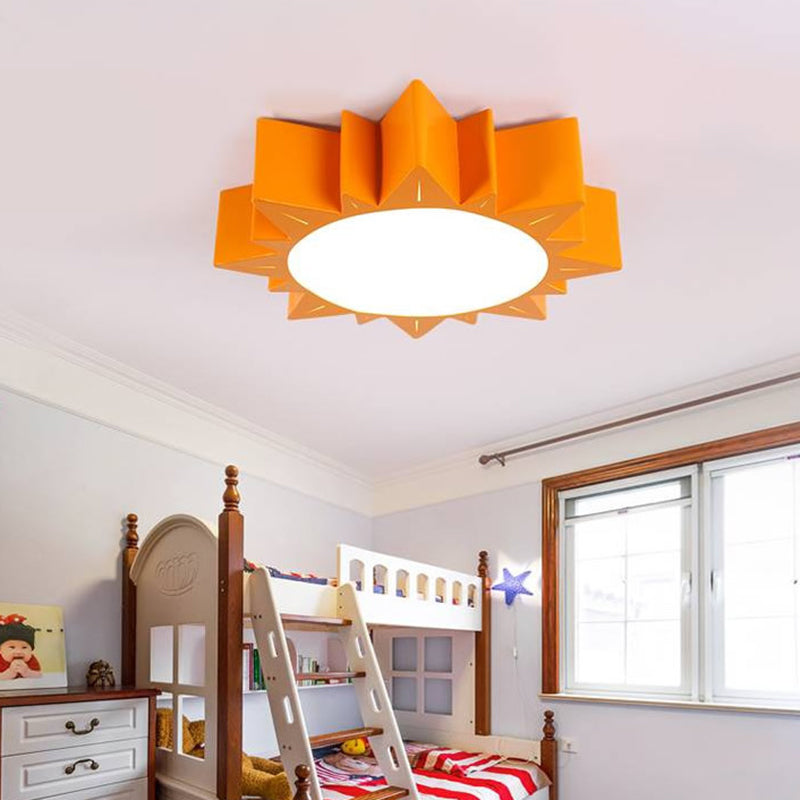 Cartoon Sun Shape Flush Mount Acrylic Kids Bedroom Surface Mounted LED Ceiling Light in Orange, 19.5"/23.5" Wide Orange Clearhalo 'Ceiling Lights' 'Close To Ceiling Lights' 'Close to ceiling' 'Flush mount' Lighting' 1906985