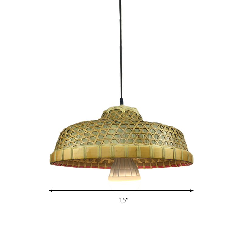 Single Light Hat-Shaped Hanging Lamp Rustic Bamboo Drop Light for Restaurant Clearhalo 'Ceiling Lights' 'Pendant Lights' 'Pendants' Lighting' 190705