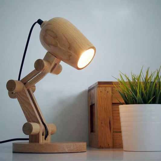 Robot Table Light Nordic Wood Kids Bedside LED Nightstand Light with Swing Arm in Brown Brown Clearhalo 'Lamps' 'Table Lamps' Lighting' 1907074