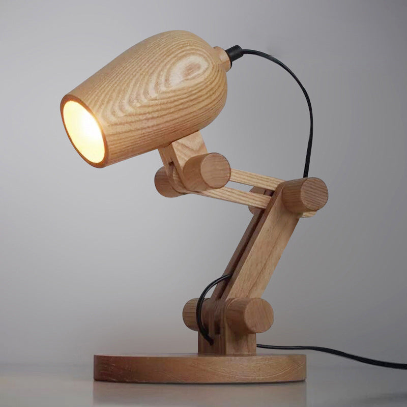 Robot Table Light Nordic Wood Kids Bedside LED Nightstand Light with Swing Arm in Brown Clearhalo 'Lamps' 'Table Lamps' Lighting' 1907075