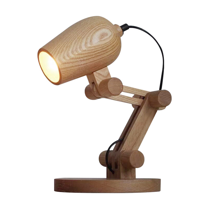 Robot Table Light Nordic Wood Kids Bedside LED Nightstand Light with Swing Arm in Brown Clearhalo 'Lamps' 'Table Lamps' Lighting' 1907076