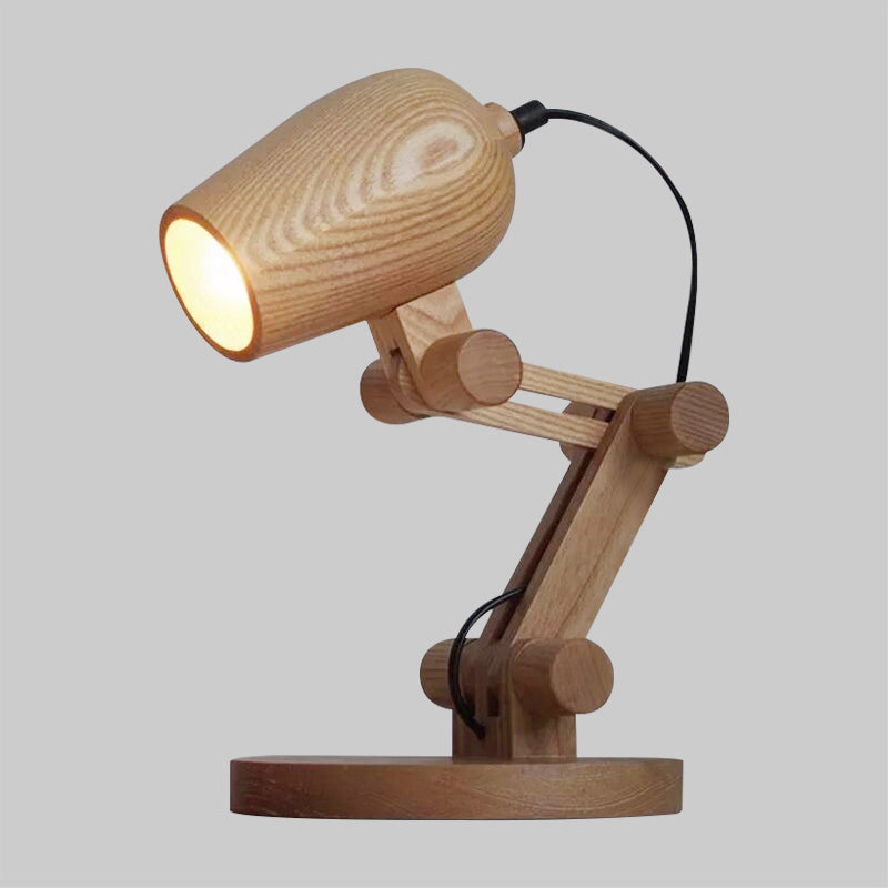 Robot Table Light Nordic Wood Kids Bedside LED Nightstand Light with Swing Arm in Brown Clearhalo 'Lamps' 'Table Lamps' Lighting' 1907077
