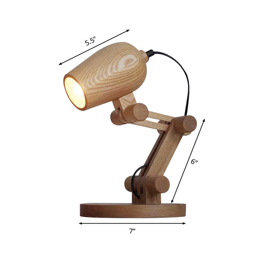 Robot Table Light Nordic Wood Kids Bedside LED Nightstand Light with Swing Arm in Brown Clearhalo 'Lamps' 'Table Lamps' Lighting' 1907078