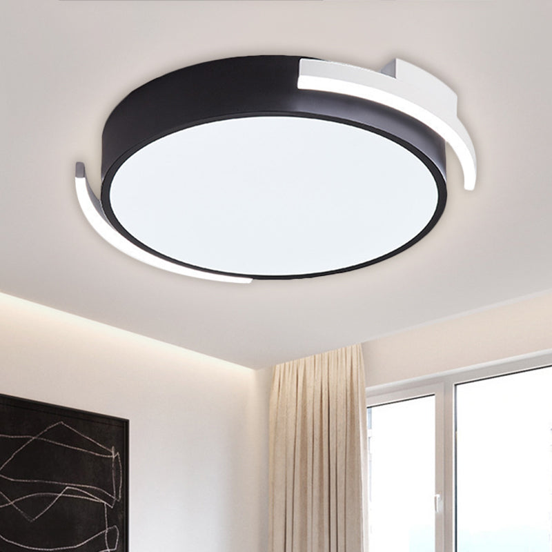 19.5"/25.5" W Round Flush Mount Modern Metallic Black/White LED Flushmount Lighting, Warm/White Light Black Clearhalo 'Ceiling Lights' 'Close To Ceiling Lights' 'Close to ceiling' 'Flush mount' Lighting' 1907224