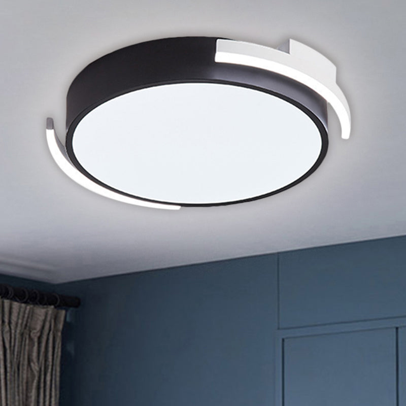 19.5"/25.5" W Round Flush Mount Modern Metallic Black/White LED Flushmount Lighting, Warm/White Light Clearhalo 'Ceiling Lights' 'Close To Ceiling Lights' 'Close to ceiling' 'Flush mount' Lighting' 1907226