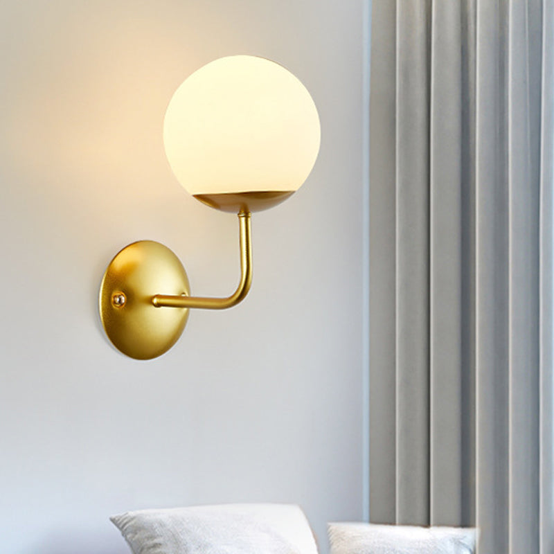 Gold Single Light Wall Sconce Antiqued Opal Glass Global Wall Lighting Fixture with Right Angle Arm Gold Clearhalo 'Wall Lamps & Sconces' 'Wall Lights' Lighting' 1907251