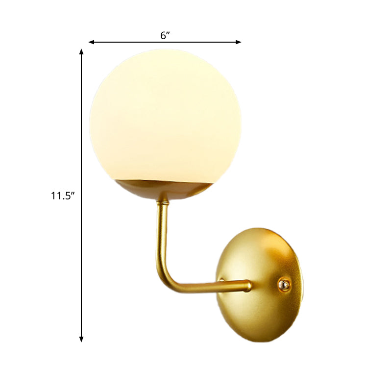 Gold Single Light Wall Sconce Antiqued Opal Glass Global Wall Lighting Fixture with Right Angle Arm Clearhalo 'Wall Lamps & Sconces' 'Wall Lights' Lighting' 1907254