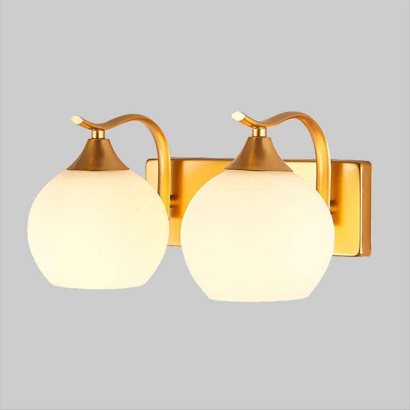 Sphere Bedside Sconce Light Vintage Cream Glass 2-Light Gold Wall Mounted Lighting Clearhalo 'Wall Lamps & Sconces' 'Wall Lights' Lighting' 1907269